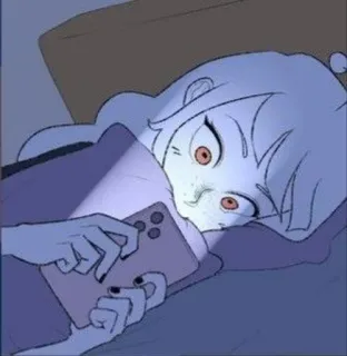 🥹 girl, phone, anime, bedroom, cartoon, night telegram sticker