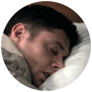 😴 Dean Winchester Supernatural spać, mężczyzna, poduszka, koc, łóżko telegram sticker