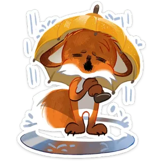 ☔ zorro, paraguas, lluvia, animal, lindo, dibujos animados telegram sticker