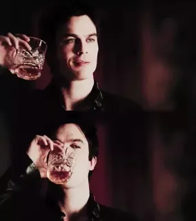 🖤 Damon Salvatore The Vampire Diaries vampir, minum, alkohol, koktail, acara tv, darah telegram sticker