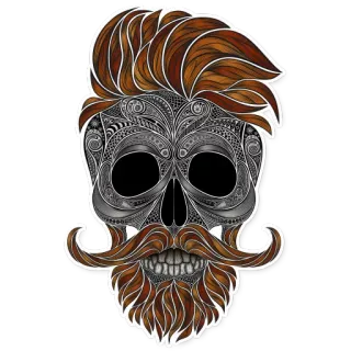 🎭 skull, hipster, beard, mustache, hair, ornate, decoration telegram sticker