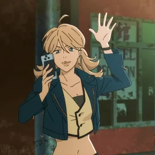 👋 Anime, Frau, Handy, Winken, Blonde Haare, Jacke telegram sticker
