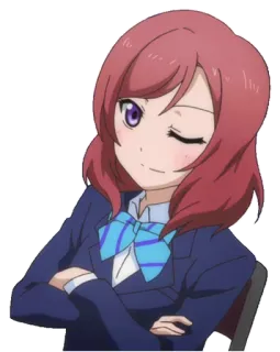 😉 Maki Nishikino Love Live! อนิเมะ, น่ารัก, ผู้หญิง, ชุดนักเรียน, ขยิบตา, มังงะ telegram sticker