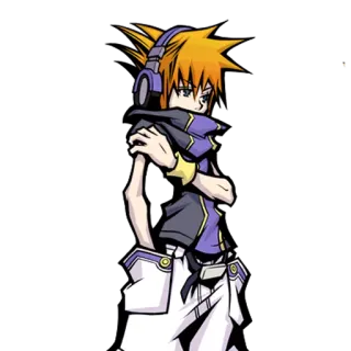 😒 Neku Sakuraba The World Ends with You anime, video game, headphones, orange hair, cartoon telegram sticker