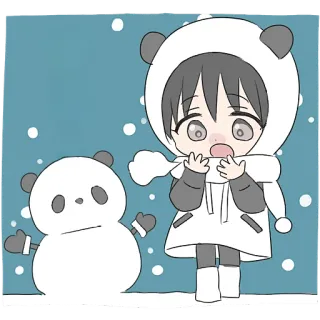😱 dessin animé, panda, bonhomme de neige, neige, hiver, mignon telegram sticker