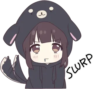 💗 SLURP anime, girl, slurping, cute, animal hood, chibi telegram sticker