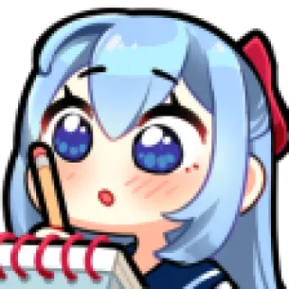 🧐 アニメガール, イラスト, 可愛い, かわいい, 考え中, 鉛筆, ノート telegram sticker