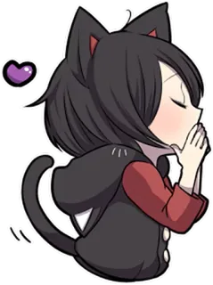 💜 애니메이션, 고양이, 하트, 귀여운, 카와이 telegram sticker