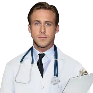 👨‍🔬 Ryan Gosling acteur, dokter, medisch, klembord, professioneel, man whatsapp sticker