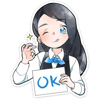 👌 OK Anime, Oké, Meisje, Leuk, Knipoog telegram sticker