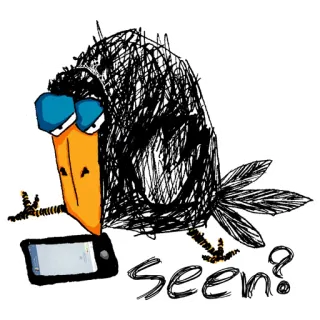 📱 Seen? crow, bird, smartphone, checking phone, ignored, message, sketch, doodle telegram sticker