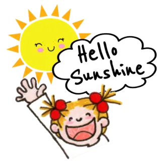 🌞 Hello Sunshine sol, olá, luz do sol, saudação, feliz, desenho animado whatsapp sticker