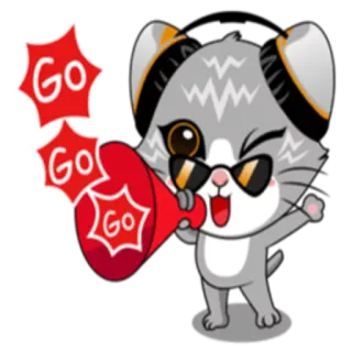🎊 GO GO GO gato, animando, megáfono, vamos, ánimo, animal, dibujos animados whatsapp sticker