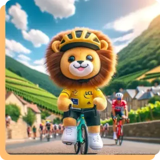 🎀 lew, kolarstwo, tour de france, wyścig, kreskówka, słodki, maskotka, sport whatsapp sticker