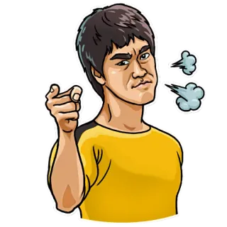 😠 Bruce Lee Bruce Lee, arts martiaux, combattant, combinaison jaune, dessin animé, icône whatsapp sticker