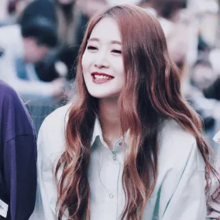 🍭 mujer, sonrisa, retrato, persona, coreana, chica, feliz, pelo rojo telegram sticker