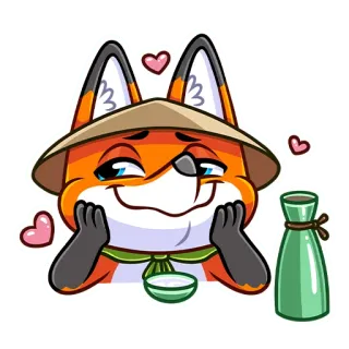 😍 fuchs, tier, kawaii, süß, liebe, herzen, hut, sake telegram sticker