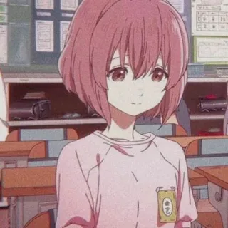 🥯 Anime, Escola, Sala de aula, Cabelo rosa, Garota telegram sticker
