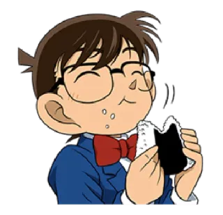 🍙 Conan Edogawa Detective Conan anime, detective, eating, onigiri, cute whatsapp sticker