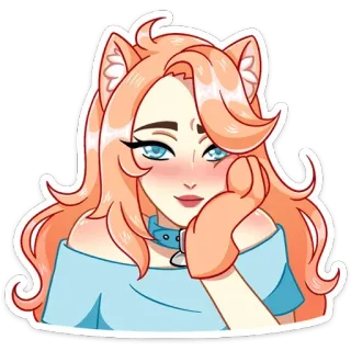 ☹️ cat girl, anime, cute, sticker, girl, pet collar whatsapp sticker