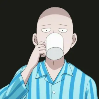 📎 Saitama One-Punch Man anime, personaje, bebiendo, calvo, one punch man, saitama, taza, mañana telegram sticker