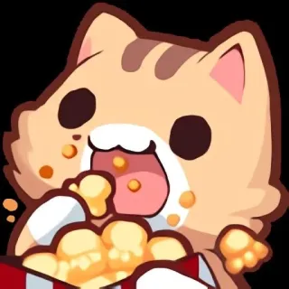 🍿 gato, pipoca, comendo, lanche, fofo, desenho animado, animal, meme whatsapp sticker