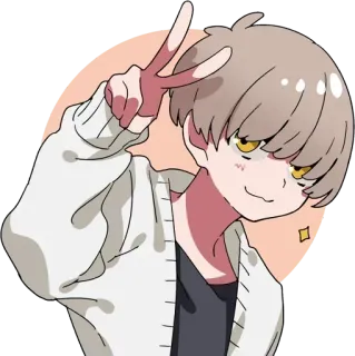 😏 Anime, Chico, Lindo, Sticker, Dibujo animado, Signo de la paz whatsapp sticker