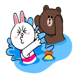 💦 Cony кролик, медведь, средний палец, вода, милый, смешной, Line Friends whatsapp sticker