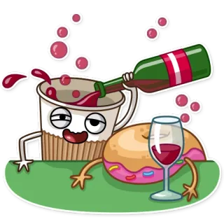 🍷 Rượu, Rượu vang, Bánh rán, Tiệc tùng, Cốc, Hài hước telegram sticker
