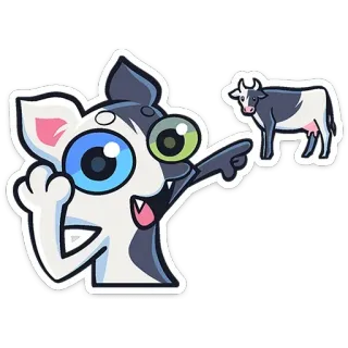 🐄 кот, корова, мультфильм, животное, указывает telegram sticker