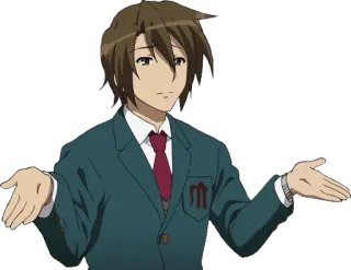 🤷 Kyon The Melancholy of Haruhi Suzumiya อนิเมะ, ตัวละคร, เคียวอน, ฮารุฮิ สึซึมิยะ, ยักไหล่, ท่าทาง telegram sticker