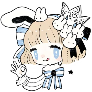 👌 thỏ, dễ thương, kawaii, ruy băng, hình minh họa, đáng yêu, phim hoạt hình telegram sticker
