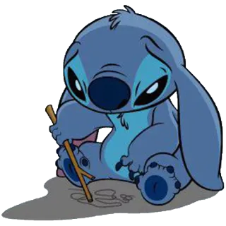 😣 Stitch เศร้า, หดหู่, มนุษย์ต่างดาว, สีน้ำเงิน, สติทช์, การ์ตูน telegram sticker