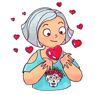 ❤️ сердечки, девушка, любовь, череп, цветы, мультик, иллюстрация whatsapp sticker
