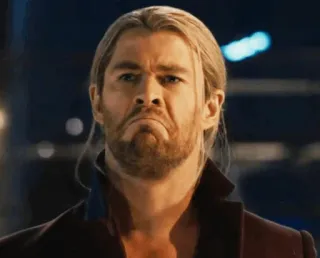 🙂 Thor Thor, Marvel, Super-herói, Vingador, Chris Hemsworth, Triste, Engraçado, Adesivo telegram sticker