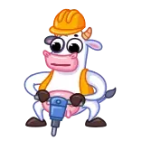👌 cow, construction, jackhammer, cartoon, animal telegram sticker