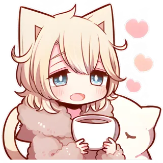 ☕ Anime, Orecchie da gatto, Kawaii, Carino, Chibi, Caffè, Cuore whatsapp sticker