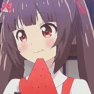 😋 anime, girl, watermelon, cute, cartoon, kawaii telegram sticker