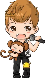 😊 漫画, 歌手, マイク, かわいい, ちび, 猿, キャラクター telegram sticker