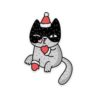 😚 고양이, 크리스마스, 산타 모자, 겨울, 휴일, 동물, 만화, 스티커 telegram sticker