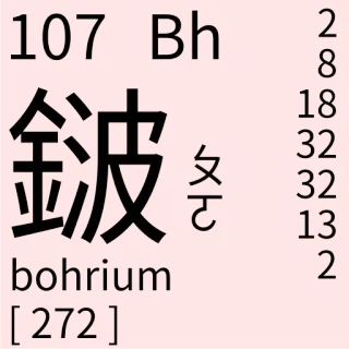 🇹🇼 107 Bh
bohrium
[272] Wissenschaft, Chemie, Element, Bohrium, Periodensystem telegram sticker