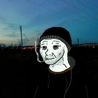 😔 wojak, 흡연, 비니, 밤, 외로운 telegram sticker