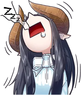 😴 anime, dormire, sbadiglio, personaggio, illustrazione, stanco, capra, corna telegram sticker