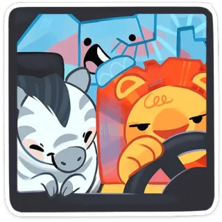 🚗 zwierzęta, zebra, słoń, lew, jazda, urocze, kreskówka, naklejka whatsapp sticker
