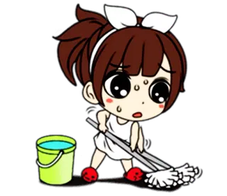 👸 sprzątanie, mopowanie, utrzymanie domu, słodkie, kreskówka, chibi telegram sticker