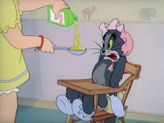 😨 Tom Tom and Jerry CASTOR OIL cartoon, castor oil, cat, baby, spoon, funny, animation telegram sticker