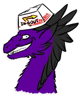 😏 IN-N-OUT BURGER dragon, In-N-Out Burger, violet, dessin animé, chapeau, animal, restaurant whatsapp sticker