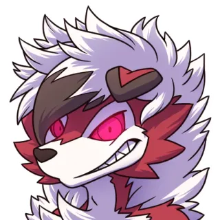 😬 Lycanroc Pokemon โปเกมอน, ไลแคนร็อก, อนิเมะ, สัตว์ประหลาด, สุนัข, สีแดง, สีขาว telegram sticker