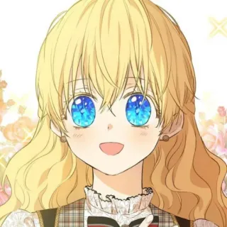 👑 fille anime, mignon, cheveux blonds, yeux bleus, dessin animé telegram sticker