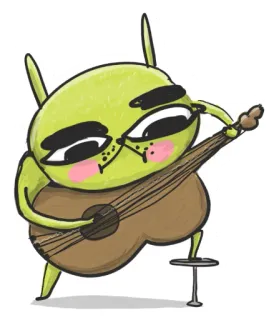 🎸 monstro, verde, guitarra, música, desenho animado, personagem, alienígena telegram sticker